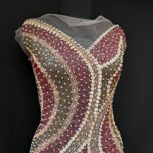 Burgundy Wave & Ivory Paillette Dress Panel