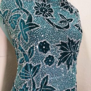Teal Burnout Velvet Floral & Rhinestone Panel
