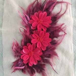 Crimson 3D Floral Feather Base Motif