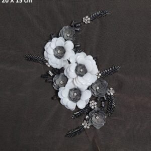Gunmetal & White Layered Blossom Motif
