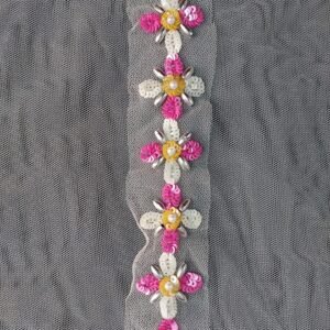 Pastel Floral Tulle Edging with Silver Accents Trim